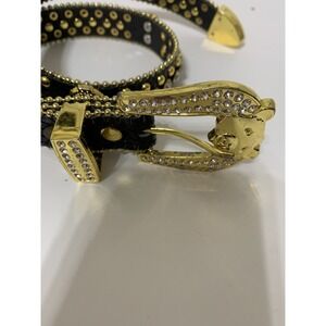 ELITE PREMIUM DESIGNER BEAR BUCKLE BLACK $ RHINESTONE LEATHER KIDS BELT M (BB52)